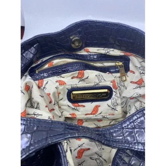 Rebecca Minkoff Croc Embossed Black Leather Shoulder Bag - Picture 7 of 8